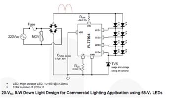 应用电路图 - onsemi FL77944可调光大功率LED直接交流驱动器